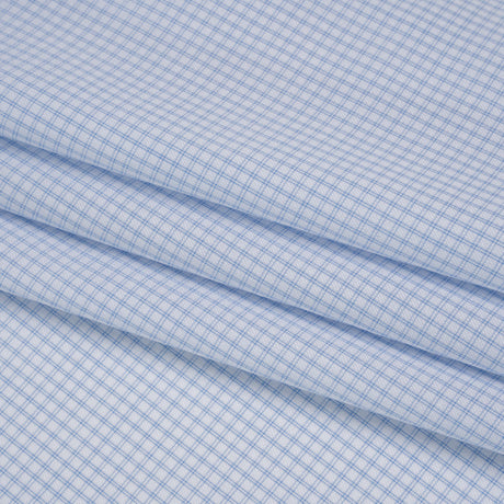 Cotton Twill Shirting - Pale Blue and White Checks - Deadstock