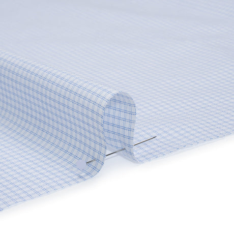 Cotton Twill Shirting - Pale Blue and White Checks - Deadstock