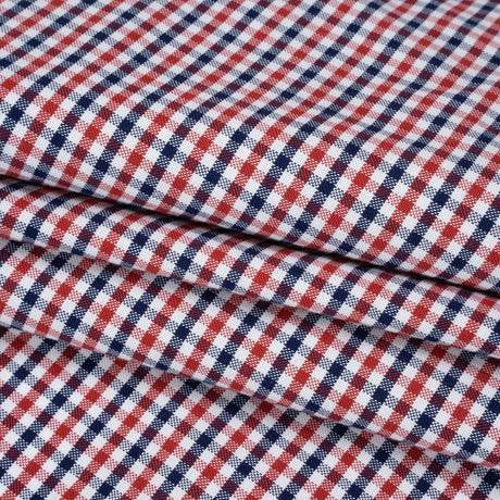 Cotton Oxford Shirting - Red, Navy and White Tattersall Check - Deadstock