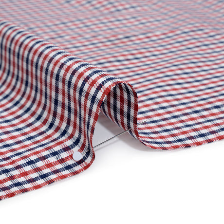 Cotton Oxford Shirting - Red, Navy and White Tattersall Check - Deadstock