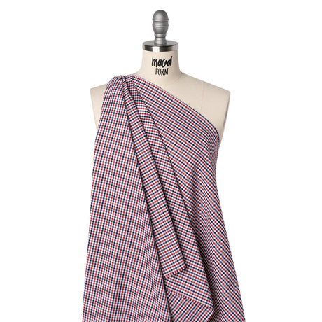 Cotton Oxford Shirting - Red, Navy and White Tattersall Check - Deadstock
