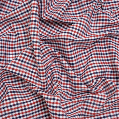 Cotton Oxford Shirting - Red, Navy and White Tattersall Check - Deadstock