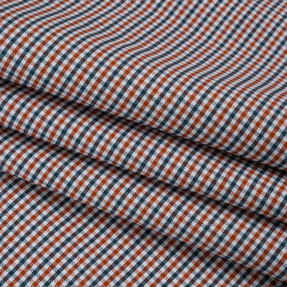 Cotton Oxford Shirting - Burnt Orange, Navy and White Tattersall Check - Deadstock