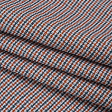 Cotton Oxford Shirting - Burnt Orange, Navy and White Tattersall Check - Deadstock