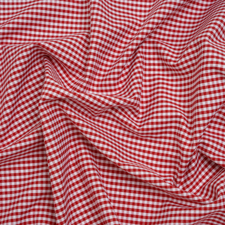 Cotton Oxford Shirting - Red and White Gingham Check - Deadstock