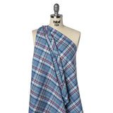 Cotton Twill Shirting - Blue, Green and Navy Colorful Plaid - Deadstock