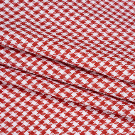 Cotton Twill Shirting - Red and White Gingham Check - Designer Deadstock