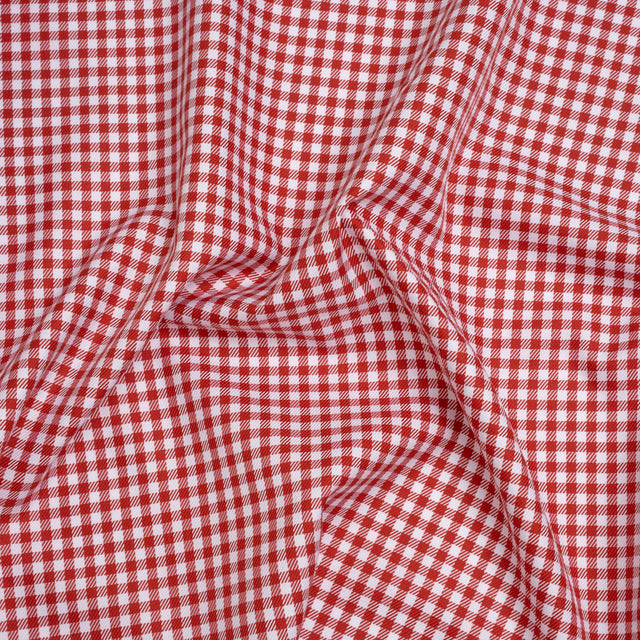 Cotton Twill Shirting - Red and White Gingham Check - Designer Deadstock