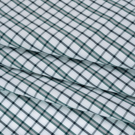 Cotton Shirting - Black, Green and White Shadow Plaid - Deadstock