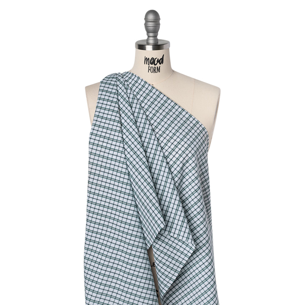 Cotton Shirting - Black, Green and White Shadow Plaid - Deadstock