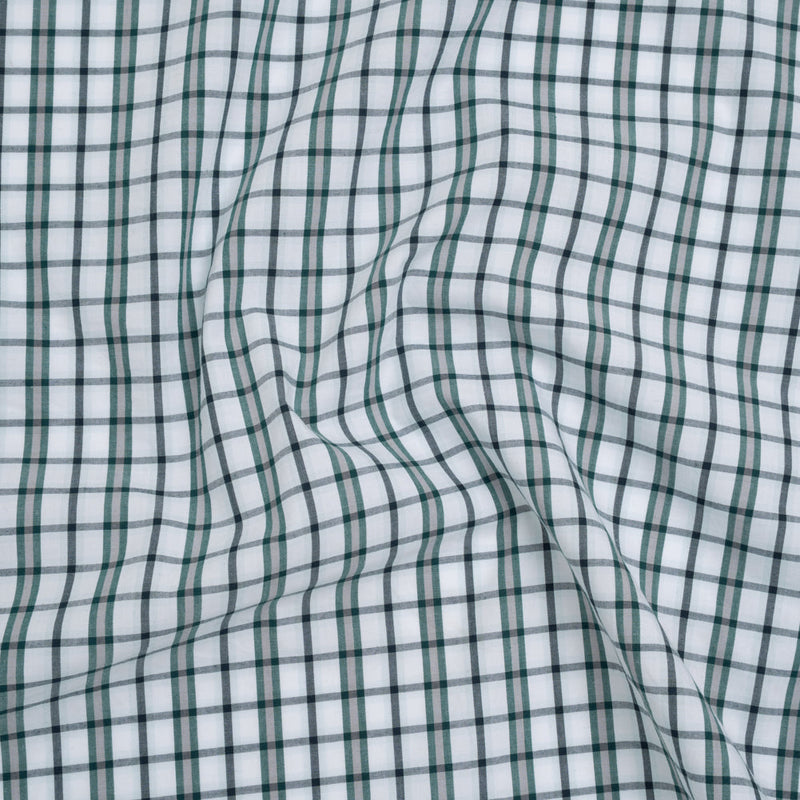 Cotton Shirting - Black, Green and White Shadow Plaid - Deadstock