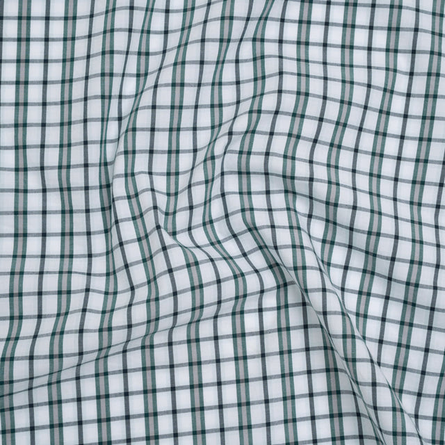 Cotton Shirting - Black, Green and White Shadow Plaid - Deadstock
