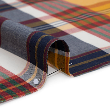 Rustic Cotton Shirting - Golden Yellow, Red and Navy Blue Plaid - Deadstock