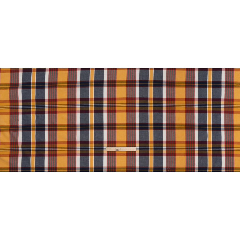 Rustic Cotton Shirting - Golden Yellow, Red and Navy Blue Plaid - Deadstock