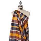 Rustic Cotton Shirting - Golden Yellow, Red and Navy Blue Plaid - Deadstock