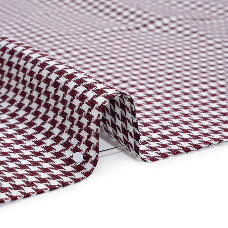 Cotton Twill - Red, Navy and White Houndstooth - Deadstock