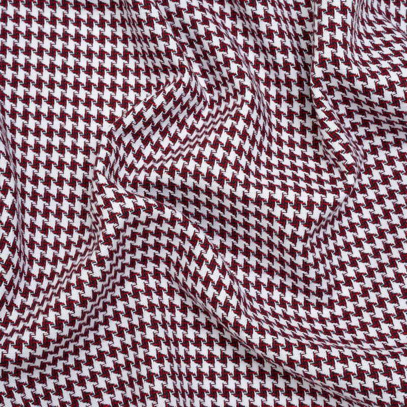 Cotton Twill - Red, Navy and White Houndstooth - Deadstock
