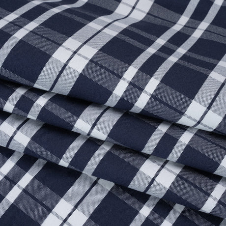 Cotton Oxford Shirting - Dark Blue and White Plaid - Deadstock