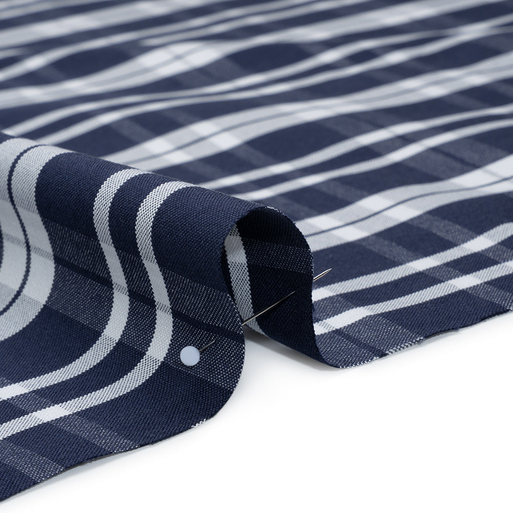Cotton Oxford Shirting - Dark Blue and White Plaid - Deadstock