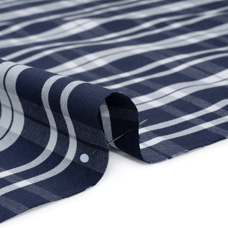 Cotton Oxford Shirting - Dark Blue and White Plaid - Deadstock