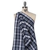 Cotton Oxford Shirting - Dark Blue and White Plaid - Deadstock