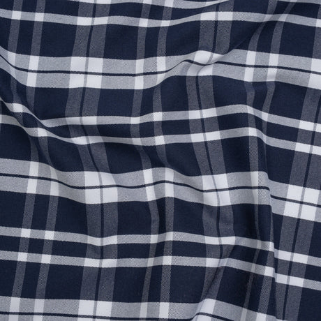 Cotton Oxford Shirting - Dark Blue and White Plaid - Deadstock