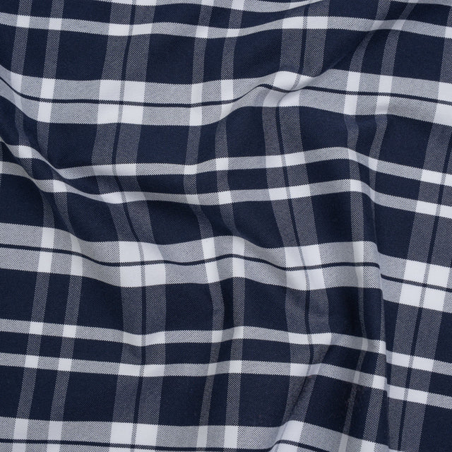 Cotton Oxford Shirting - Dark Blue and White Plaid - Deadstock