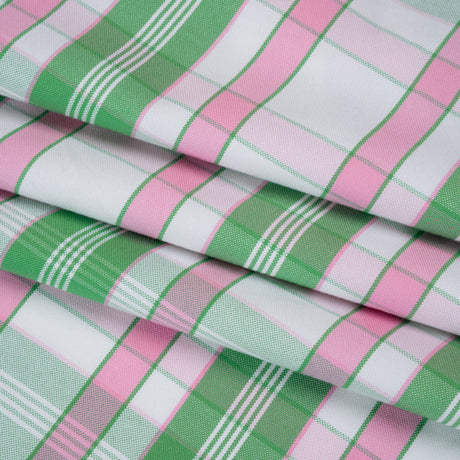 Cotton Oxford Shirting - Bubblegum Pink, Kelly Green and White Plaid - Deadstock