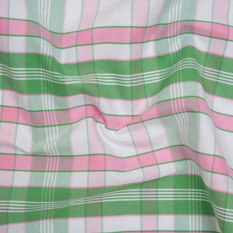 Cotton Oxford Shirting - Bubblegum Pink, Kelly Green and White Plaid - Deadstock