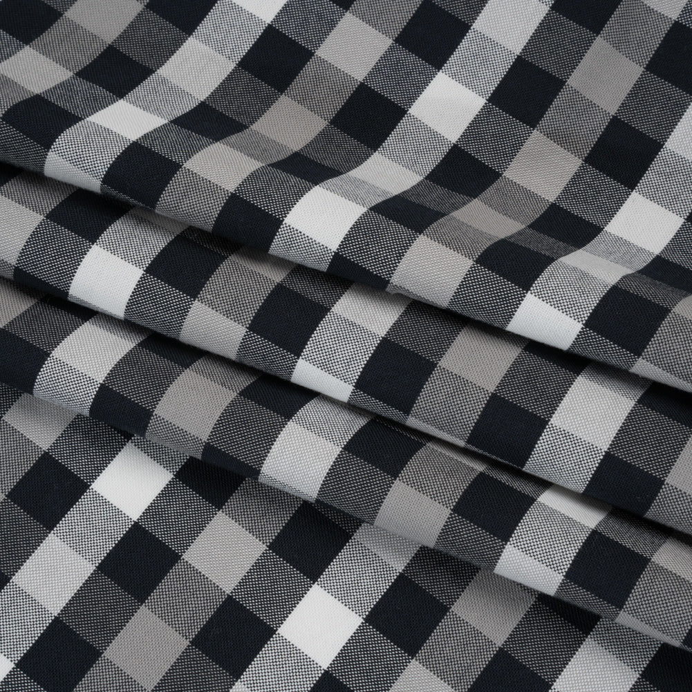 Cotton Oxford Shirting - Midnight Blue, Light Gray and White Checks - Designer Deadstock