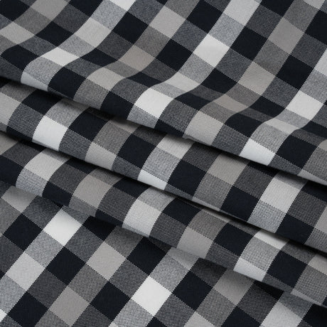 Cotton Oxford Shirting - Midnight Blue, Light Gray and White Checks - Designer Deadstock