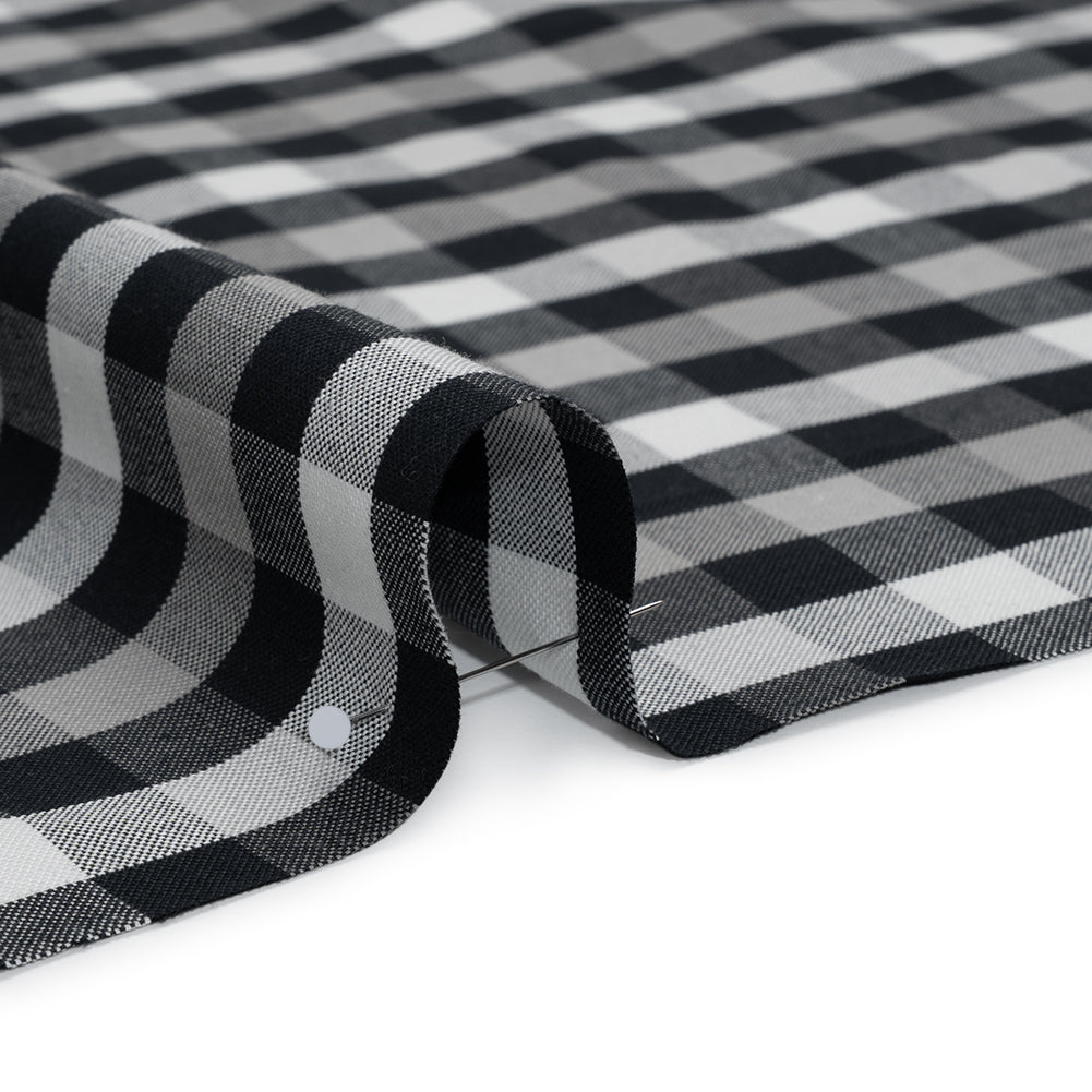 Cotton Oxford Shirting - Midnight Blue, Light Gray and White Checks - Designer Deadstock