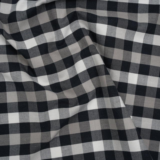 Cotton Oxford Shirting - Midnight Blue, Light Gray and White Checks - Designer Deadstock
