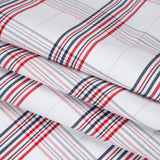 Cotton Oxford Shirting - Navy, Red, and Pale Gray Plaid - Deadstock
