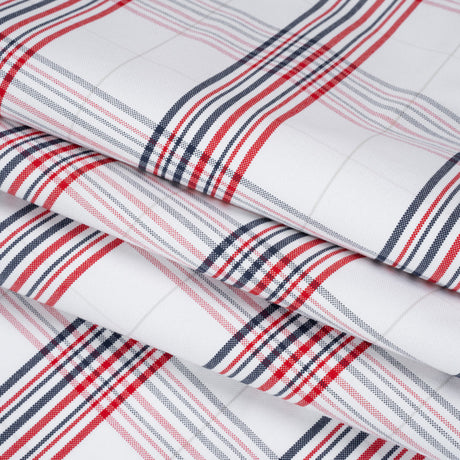 Cotton Oxford Shirting - Navy, Red, and Pale Gray Plaid - Deadstock