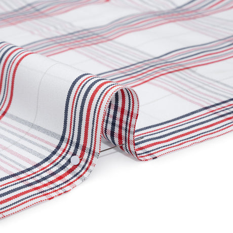 Cotton Oxford Shirting - Navy, Red, and Pale Gray Plaid - Deadstock
