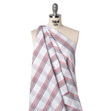 Cotton Oxford Shirting - Navy, Red, and Pale Gray Plaid - Deadstock