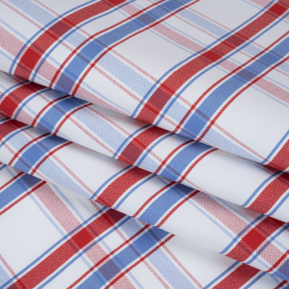 Cotton Oxford Shirting - Light Blue, Red and White Plaid - Deadstock