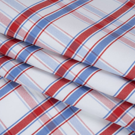 Cotton Oxford Shirting - Light Blue, Red and White Plaid - Deadstock