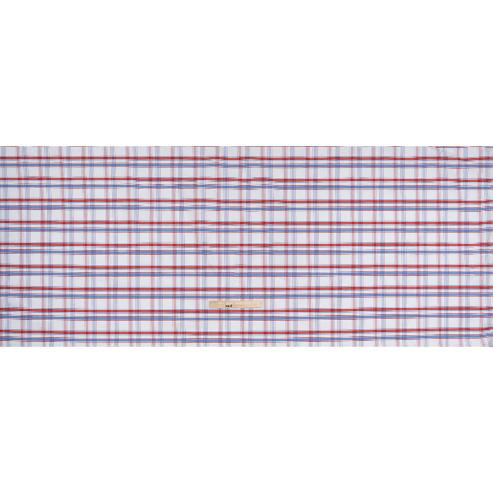 Cotton Oxford Shirting - Light Blue, Red and White Plaid - Deadstock