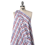 Cotton Oxford Shirting - Light Blue, Red and White Plaid - Deadstock