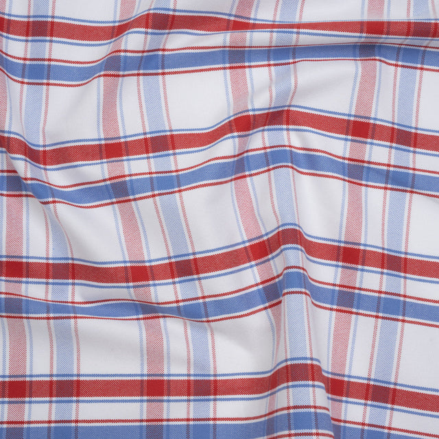 Cotton Oxford Shirting - Light Blue, Red and White Plaid - Deadstock