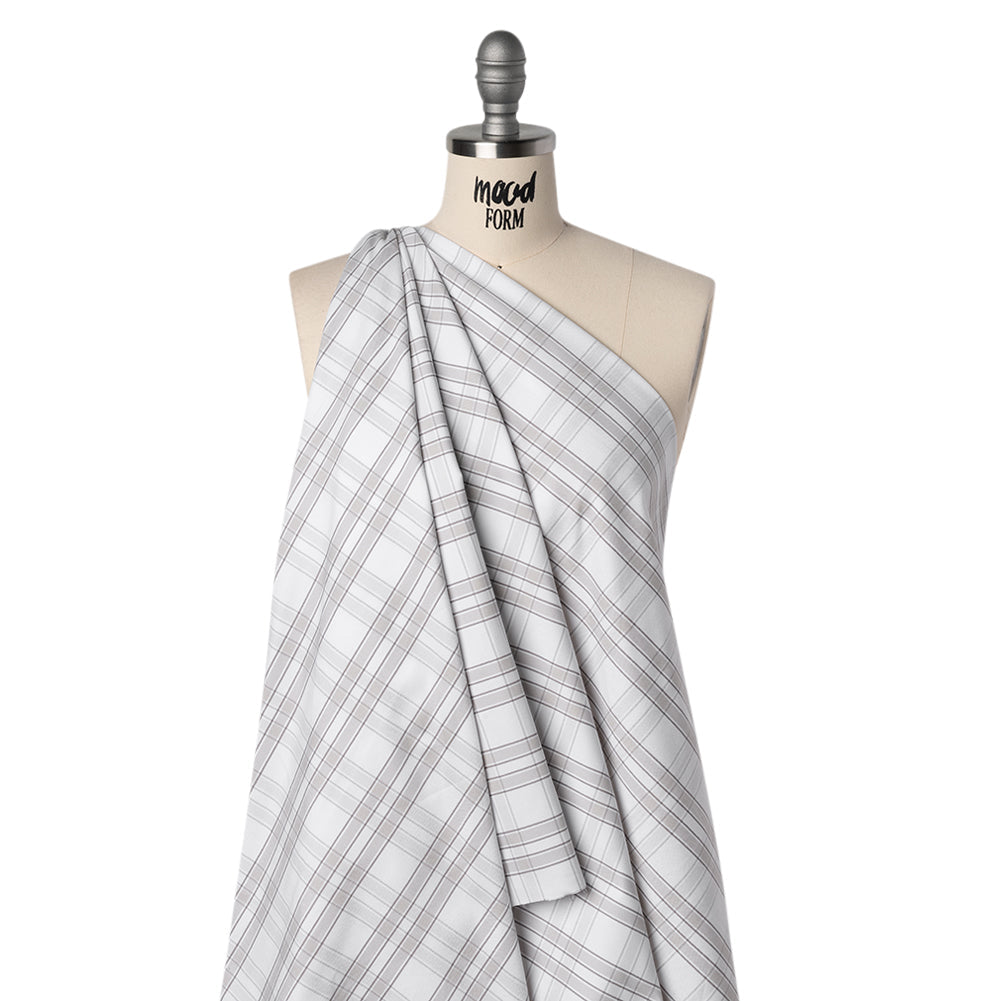 Cotton Oxford Shirting - Gray and White Plaid Check - Deadstock