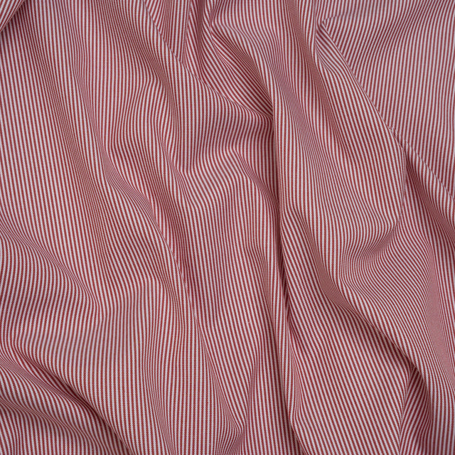 Cotton Oxford Shirting - Red and White Stripes - Deadstock