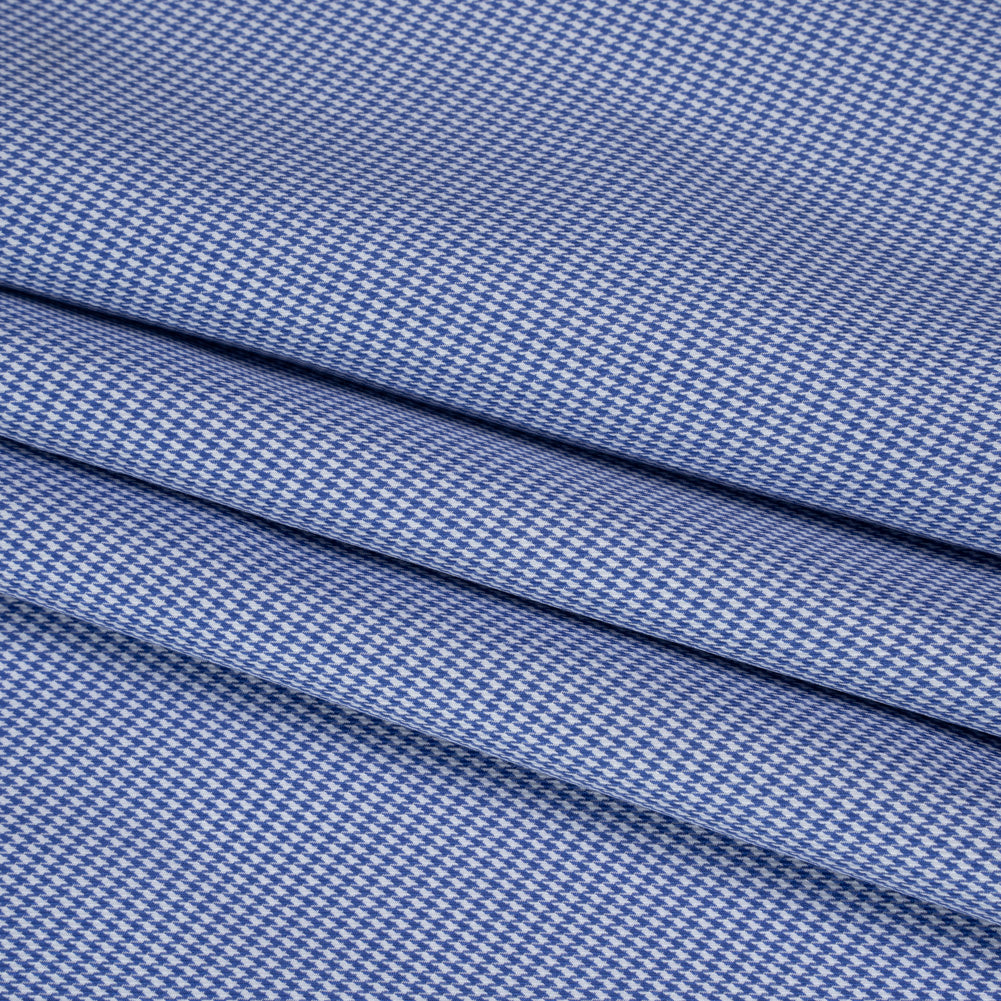 Cotton Twill Shirting - Blue and White Little Houndstooth - Deadstock