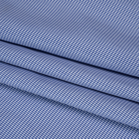 Cotton Twill Shirting - Blue and White Little Houndstooth - Deadstock