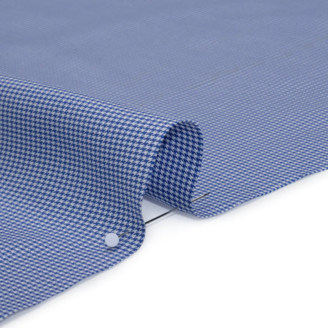 Cotton Twill Shirting - Blue and White Little Houndstooth - Deadstock