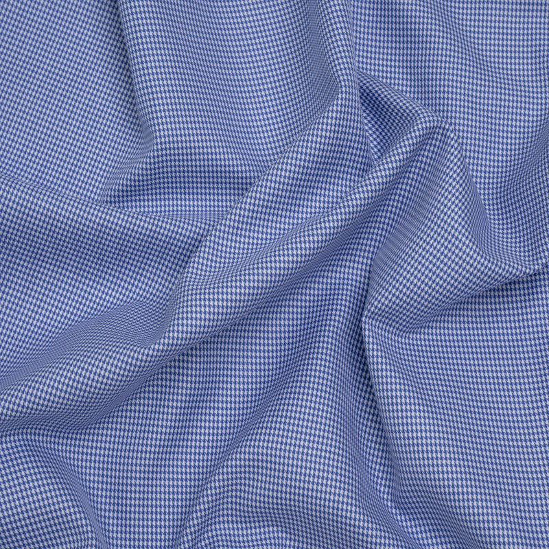 Cotton Twill Shirting - Blue and White Little Houndstooth - Deadstock
