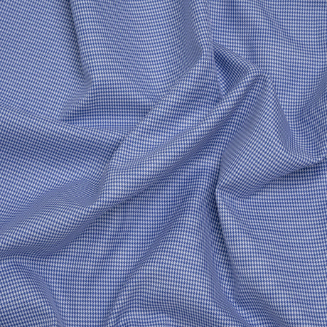 Cotton Twill Shirting - Blue and White Little Houndstooth - Deadstock