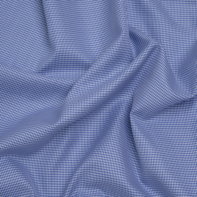 Cotton Twill Shirting - Blue and White Little Houndstooth - Deadstock